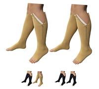 HealthyNees - Juego de 2 calcetines de compresión para pantorrilla, hinchazón y cremallera con puntera abierta, 20 a 30 mmHg, XXXL, 2 pares de color beige.