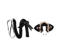 Healvian 1 Juego Diadema de Orejas de Gato con Conjunto de Accesorios para Disfraces de Cosplay Negro y Rosa para