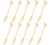 Healvian 10 Mini Tenedores de Postre Dorados en Acero Inoxidable, Tenedores Pequeños Hoja de Oro para Aperitivos, Frutas y Cócteles, Utensilios Portátiles para Picnic y Uso Doméstico