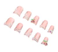 Healvian 10 Piezas Uñas Postizas Removibles con Flores y Pedrería Cubierta Completa Diseño Ergonómico y Hechas Mano Accesorios para Mujer Fiestas y Uso Diario