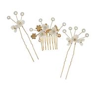 Healvian 1juego Peine Lateral Para Novia Flores y Perlas Accesorio De Pelo Vintage Para Bodas Tocado De Novia y De Honor Decoración De Pelo Elegante Para