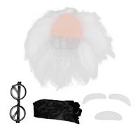 Healvian 1Juego Peluca de Científico Blanca con y Gafas para Disfraces de Halloween y Cosplay Accesorios de Fiesta para Adultos Incluye para Cabello y Cejas Sintéticas