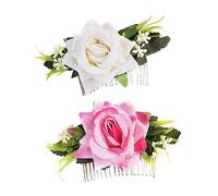 Healvian 2 Piezas Cabeza De Flor Pinza De Pelo De La Boda Accesorios Para El Cabello Flor Rosa Accesorios Para El Cabello Para Mujeres Peinetas Para Novias Peine Lateral Rosa Tela