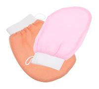 Healvian 2 piezas Guantes Exfoliantes de Ducha Manoplas Ligeras para Baño Guantes de Masaje y Limpieza Corporal Suministros para Cuidado Pack Rosa y Naranja
