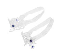 Healvian 2 Piezas Liga de la novia banda de piernas de encaje liga de la pierna nupcial elástico nupcial pedrería blanco