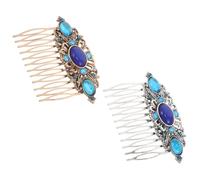 Healvian 2 Piezas Peine Antiguo de Estilo Retro con Diseño de Piedra Azul y Metal Colores Dorado y Plateado para Peinados Tradicionales