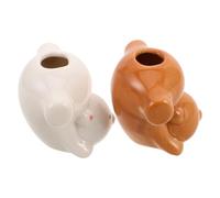 Healvian 2 Piezas Soporte Cerámico para Cepillos de Dientes con Diseño de Animales para Baño Infantil Organizador de Encimera con Espacio para Cepillos y Palillos de Decorativo y Funcional