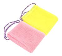 Healvian 2 Piezas Toalla Exfoliante Corporal con Doble para Ducha y Baño Suave y Larga para Limpieza de Espalda Colores Rosa y Amarillo Multiusos para Eliminar Impurezas y Aceite