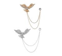 Healvian 2piezas Broches De Águila Con Cadena De Cuello y Gemas De Imitación Prendedor De Solapa Para Hombre Accesorios De Traje Broche De Vestir