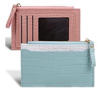 Healvian 2piezas Cartera De Mujer Grande Capacidad con Diseño De Estampado De Cocodrilo Monedero PU Resistente y Elegante Colores Azul y Rosa