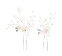 Healvian 2piezas Conjunto de Tocado de Novia Horquillas Pelo Hechas Mano Diseño de Hojas Blancas y Perlas para Boda para Novias Damas de Honor y Mujeres