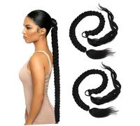 Healvian 2piezas Extensiones Trenzadas de Cabello Largo Postizos para Mujer de Aspecto Natural Extensiones de Trenzas Lazo para Coletas