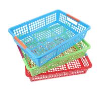 Healvian 3 Cestas Organizadoras de Plástico PP Apilables para Almacenamiento en Aula y Hogar Tamaño A4 Colores Rojo Verde y Azul Bandejas Versátiles para Juguetes Frutas y Papelería