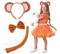 Healvian 3 Piezas Disfraz de Mono para Adultos Y NiñOs,Diadema con Orejas,Pajarita Y Rabo,Disfraces Animal Cosplay para Niños Carnival Halloween Disfraz de Animal Accesorios