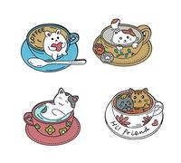 Healvian 3 Series Conjunto De Broches De Cartoon De Gato Aleación Para Mujer Accesorios Decorativos Para Ropa Mochilas Y Bufandas 4 Piezas X 3