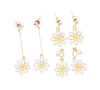 Healvian 3Pares Pendientes de Margarita Floral y Clips de Oreja Aretes Colgantes para Mujer Accesorios para Ocasiones Especiales