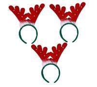 Healvian 3piezas Diadema de Asta de Ciervo Navideña Aros Cabello Broches Cabello para Fiesta de Recuerdo de Fiesta Color Rojo