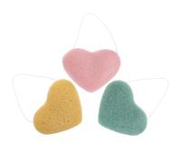 Healvian 3piezas Esponjas Faciales Para Limpieza y Exfoliación Forma De Corazón Para Desmaquillar y Cuidar La Piel Colores Amarillo Verde y Rosa