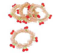 Healvian 4 Gomas Elásticas Cabello con Cuentas de Cristal Artificial y Adorno de Cereza, Colores Surtidos (rosado Claro y Beige Claro), Accesorios Brillantes para Peinados Color