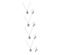 Healvian 4 Juegos Set de aretes de collar de cabeza de Buda collares mujer bisuteria mujer colgantes joyería de las mujeres joyería de la novia de la boda pendientes Aleación de zinc Plata