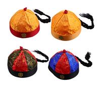 Healvian 4 Piezas Dinastía Qing Príncipe Hat traje sombrero antiguo chino sombrero de emperador chino tradicional sombrero de principe chino gorra china tela