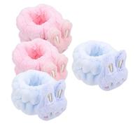 Healvian 4 piezas Muñequera Maquillaje Absorbente Cómoda Banda Portátil Humedad para Lavarse la Cara Diseño Adorable Azul y Rosa Flexible y Elástica para Mujeres y Niñas