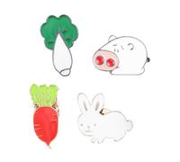 Healvian 4 Piezas Pinza de Ropa Pin de Metal de Dibujos Animados Cerdo Repollo Conejo Rábano Broche Adorable para Decoración Accesorios de Moda Color Aleatorio
