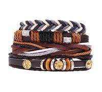 Healvian 4 piezas Pulseras Unisex Vintage de Cuero Trenzado Diseño Delicado y Multi-capa Kit DIY para Parejas y Estudiantes Accesorio Versátil y Cómodo para Uso Diario