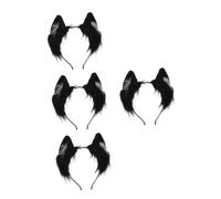 Healvian 4 Piezas Realista Diadema Orejas de Gato Negras y Ligera para Cosplay Halloween Lolita Cómodo para Lavado Facial y Fiestas