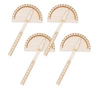 Healvian 4 Piezas Transportador de Madera Diy, Regla Ajustable para Medición de Ángulos, Kit de Dibujo y Herramienta Matemática, Color Beige, para Aula y Manualidades Escolares,