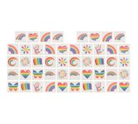 Healvian 48 tatuajes temporales de arcoíris lindos tatuajes faciales para niños, respetuosos con la piel, tatuajes del orgullo del arco iris para celebraciones, fiestas gay, festivales del orgullo