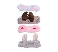 Healvian 4piezas Diademas Elásticas Para Maquillaje y Limpieza Facial Conjunto De Accesorios Para Spa Baño y Cuidado Piel Diseño De Orejas De Conejo y Corazón Para Mujeres y Niñas