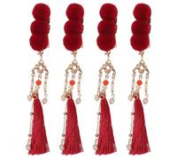Healvian 4piezas Tocado De Año Chino Con Pompones Rojos y Pinzas Cabello Accesorios Decorativos Hanfu Para Niñas Para Fiestas y Festivales
