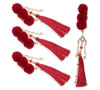Healvian 4piezas Tocado de Año con Pompones Rojos Estilo Chino Pinzas Cabello Bonitas para Niñas Accesorios Decorativos Pelo Hanfu para Fiestas y Festivales