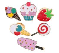 Healvian 6 piezas Broches de Aleación con Esmalte de Verano con Diseño de Postres Coloridos Broches Ligeros y Versátiles para Fulares Vestidos y Decoración de Fiesta con Fresas y Helados