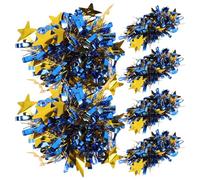 Healvian 6 Piezas Pompones de Animadora Brillantes con Banda Elástica para Muñeca Accesorios Portátiles para Baile y Animación Infantil Colores Metálicos Azul y Dorado