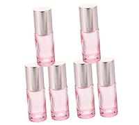 Healvian 6 piezas Unidades Botellas Rodillo Vidrio Rosa Translúcido para Aceites Esenciales Perfume Recargable con Bola Acero Inoxidable Dosificador Antigoteo Portátil para Diario