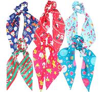 Healvian 6piezas Diadema Navideña De Coleteros Cinta Larga y Lazos Gomas Elásticas Pelo Para Fiestas De Navidad