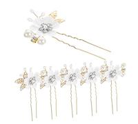 Healvian 6piezas Horquillas De Pelo Para Novia Perlas y Brillantes U-shaped Hairpin Para Bodas Especiales