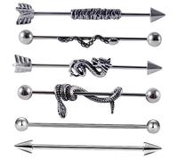 Healvian 6piezas Pendientes Barra Industrial Pendientes Tipo Tachuela De Acero Inoxidable Estilo Punk Para Piercing De Cartílago Mujer