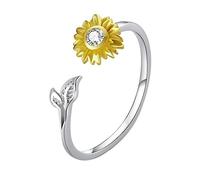 Healvian Anillo De Girasol Ajustable Para Mujer Anillo De Flores De Plata Cierre Abierto Joyería De Moda Obsequio