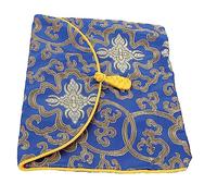 Healvian Bolsa de Brocado Bordado Étnico Retro para Libros de Melodías y Escrituras Budistas, Portátil, Azul, Adecuada para Escuela y Oficina