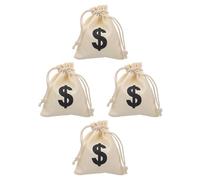 Healvian Bolsa de Dinero Cordón de Lona Beige para 4 Unidades, Diseño Creativo Símbolo de Moneda, Fácil de Almacenar y Transportar para Fiestas Infantiles