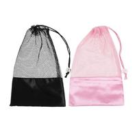 Healvian Bolsa de Malla Transpirable Cordón para Zapatillas de Ballet 2 Piezas, Almacenamiento Ligero para Zapatos de Danza, Color Negro y Rosa, Adecuado para Ensayos y Viajes
