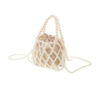 Healvian Bolso de Mano Hueco con Cuentas de Perlas Artificiales Cartera de Playa para Vacaciones Bolso Saco con Cordón Hecho Mano para Evento Boda y Fiesta la