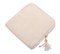 Healvian Bolso Joyero Portátil Beige de PU para Viaje Mini Neceser con Cremallera Versátil para Mujer Monedero Compacto Multiusos para Maquillaje Joyas y Monedas