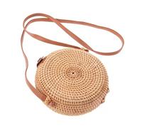 Healvian Bolso Redondo de Ratán Mano para Mujer Bolso Cruzado Casual Mini Bandolera Ligera y Elegante para Playa y Diario