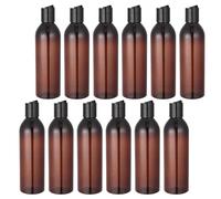 Healvian Botellas de Viaje Rellenables para Champú y Loción 250 Ml Set de 12 Unidades Plástico Marrón con Tapa Negra a Presión Contenedores de Cosméticos Seguros y Prácticos para Viajes