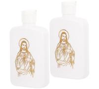 Healvian Botellas Decorativas Cristianas 2 Unidades 100 Ml Opacas Color Marfil Cruz Dorada para Agua Consagrada Uso Religioso y Ritual Católico