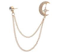 Healvian Broche con borlas colgantes de planeta y estrella para mujer, con diamantes de imitación, para solapa, con cadena larga en forma de media luna, accesorio de joyería dorado